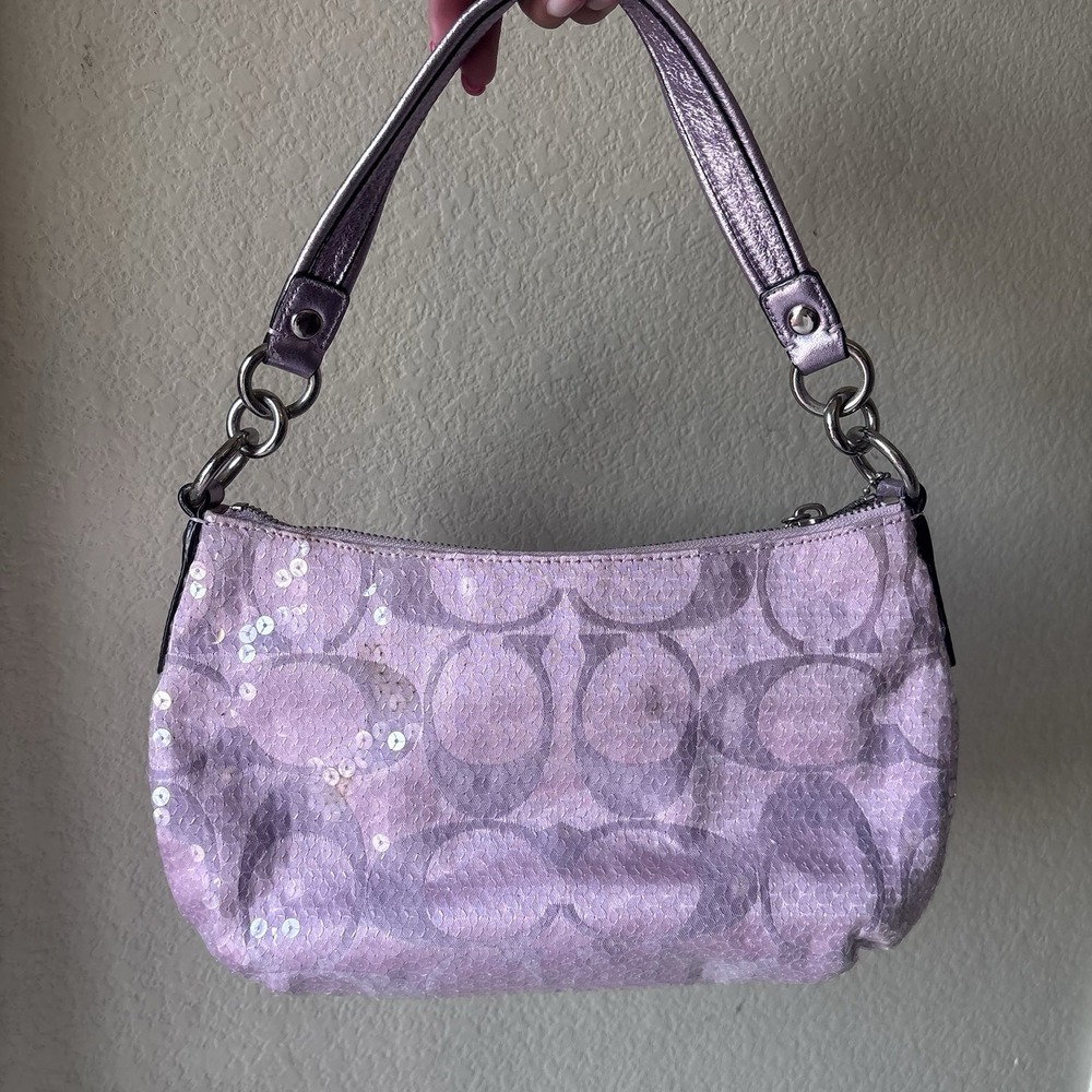 Vtg COACH Poppy Pink Purple Sequin Signature C Shoulder Bag Mcbling Y2K - Picture 2 of 14